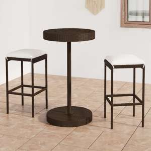 Parry Poly Rattan Garden Bar Table With 2 Stools In Brown