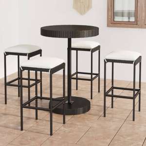 Parry Poly Rattan Garden Bar Table With 4 Stools In Black