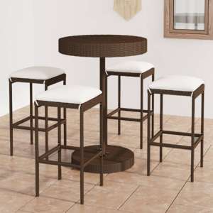 Parry Poly Rattan Garden Bar Table With 4 Stools In Brown