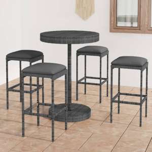 Parry Poly Rattan Garden Bar Table With 4 Stools In Grey