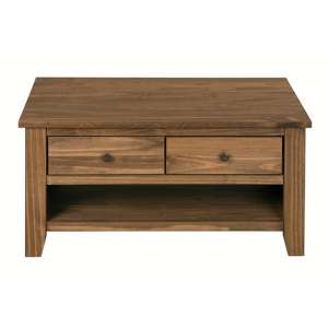 Pascal Wooden Coffee Table In Pine With 2 Drawers