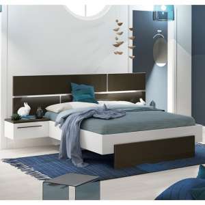 Pasco LED Wooden Double Bed In Grey And White High Gloss
