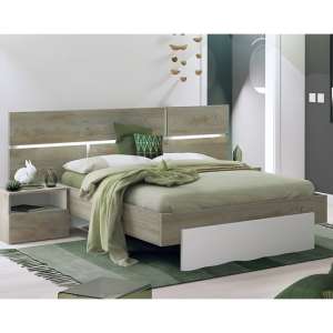 Pasco LED Wooden King Size Bed In Oak And White