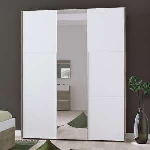 Pasco Mirrored Wooden Wardrobe In Oak And White With 3 Doors