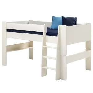 Pathos Wooden Mid Sleeper Bed In White With Ladder