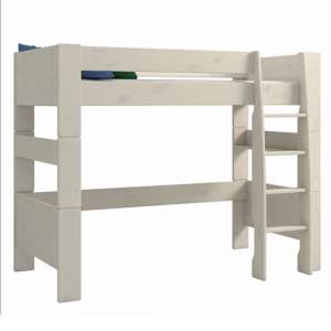 Pathos Wooden High Sleeper Bed In White Wash With Ladder
