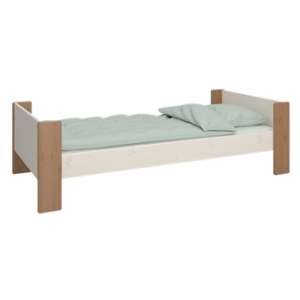 Pathos Wooden Single Bed In White Wash And Stone