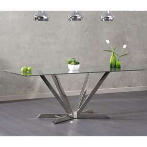 Patrick Glass Dining Table In Clear With Stainless Steel Base