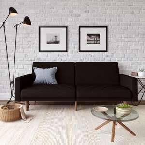 Portbury Linen Sofa Bed In Black With Wooden Feets