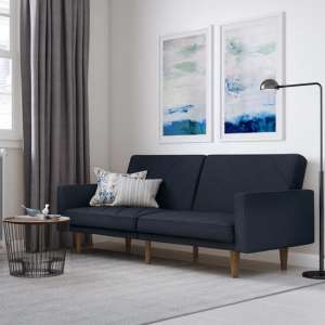 Portbury Linen Sofa Bed In Navy Blue With Wooden Feets