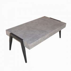Paxton Wooden Coffee Table In Light Concrete With Metal Legs
