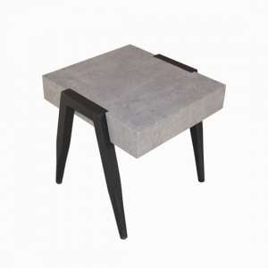 Paxton Wooden End Table In Light Concrete With Metal Legs