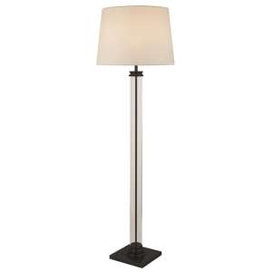Pedestal White Fabric Shade Floor Lamp In Black