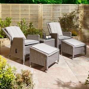 Peebles Reclining Lounger Set With Footstools In Natural Stone