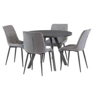 Pekato 107cm Dark Grey Dining Table With 4 Pekato Grey Chairs