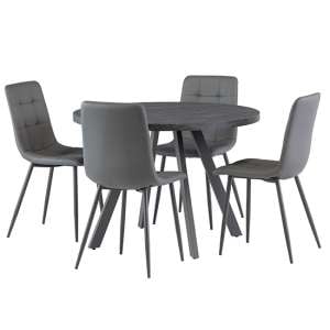 Pekato 107cm Dark Grey Dining Table With 4 Virti Grey Chairs