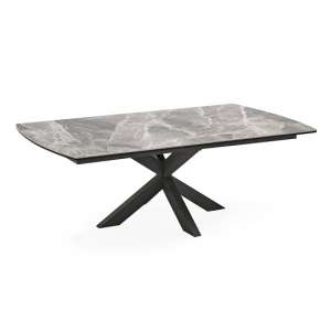 Pelagius Ceramic Glass Coffee Table In Grey With Metal Legs