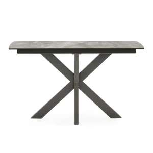Pelagius Ceramic Glass Console Table In Grey With Metal Legs