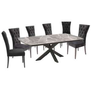 Pelagius Extending Dining Table With 8 Pembroke Charcoal Chairs