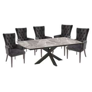 Pelagius Extending Glass Dining Table 8 Pembroke Charcoal Chairs