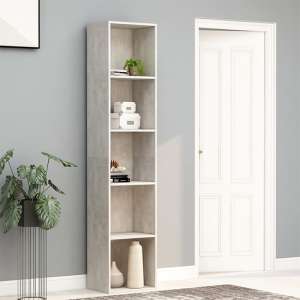 Peniel Tall Wooden Bookcase With 5 Shelves In Concrete Effect