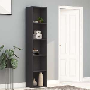 Peniel Tall Wooden Bookcase With 5 Shelves In Grey