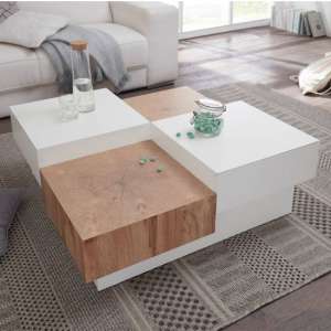 Pensa Wooden Coffee Table In Oak And White With 2 Drawers