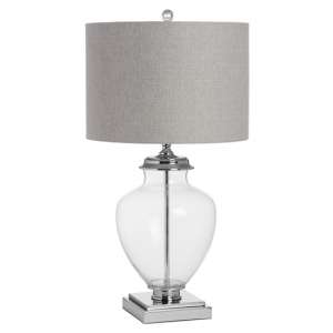 Peoria Mirrored Table Lamp In Silver With Grey Shade