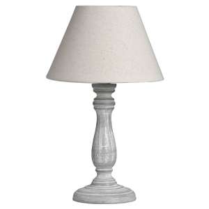 Peoria Wooden Table Lamp In Grey With Beige Shade