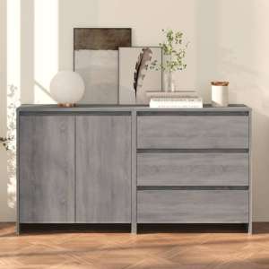 Pepa Wooden Sideboard With 2 Doors 3 Drawers In Sonoma Grey
