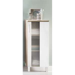 Perco Floor Bathroom Storage Cabinet In White And Sagerau Oak