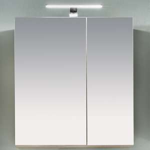 Perco LED Bathroom Mirrored Cabinet In White And Sagerau Oak