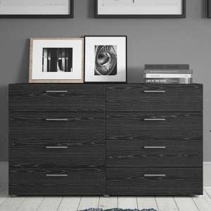 Perkin Wide Wooden Chest Of 8 Drawers In Black Woodgrain
