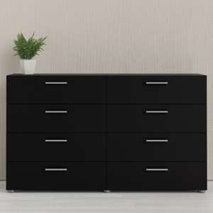 Perkin Wide Wooden Chest Of 8 Drawers In Black