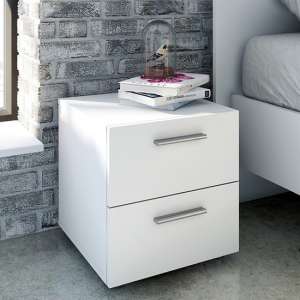 Perkin Wooden Bedside Cabinet In White With 2 Drawers
