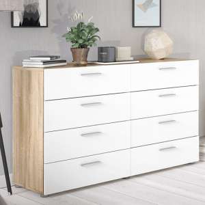 Perkin Wooden Chest Of Drawers In Oak And White Gloss 8 Drawers