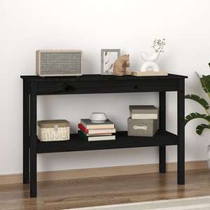 Petey Pinewood Console Table With Undershelf In Black