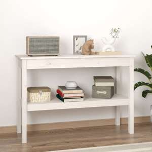 Petey Pinewood Console Table With Undershelf In White