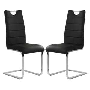 Petra Black Faux Leather Dining Chairs In Pair