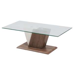 Vetros Glass Coffee Table With Two Tone Wooden Base