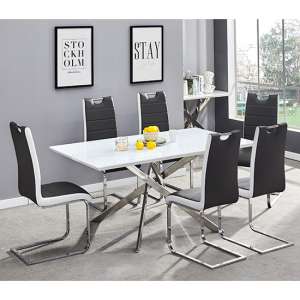 Petra Glass Top Dining Table In White Gloss 6 Black White Chairs