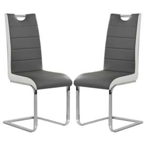 Petra Grey And White Faux Leather Dining Chairs In Pair