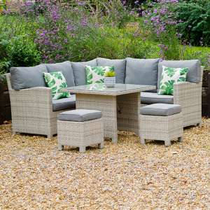 Pevant Outdoor Compact Dining Set With Stools In Fossil Grey