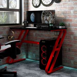 Phenix Wooden Gaming Desk In Black And Red With ZZ-Shape Legs