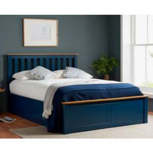 Phoenix Ottoman Wooden Double Bed In Navy Blue