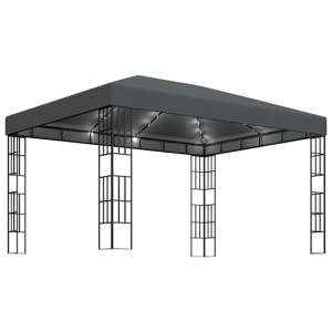 Piav Large Fabric Gazebo In Anthracite With LED String Lights