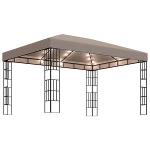 Piav Large Fabric Gazebo In Taupe With LED String Lights