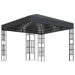 Piav Small Fabric Gazebo In Anthracite With LED String Lights