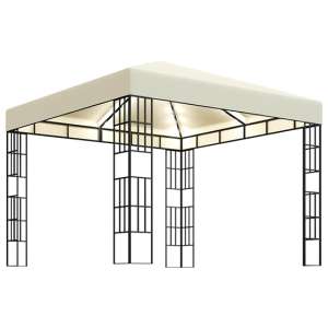 Piav Small Fabric Gazebo In Cream With LED String Lights