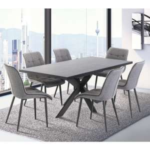 Pekato Extending Dark Grey Dining Table With 6 Grey Chairs